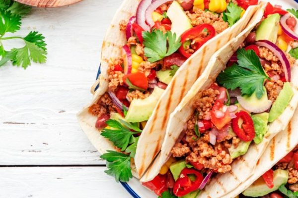 Beef Tacos with Corn, Red Beans, and Avocado Salsa