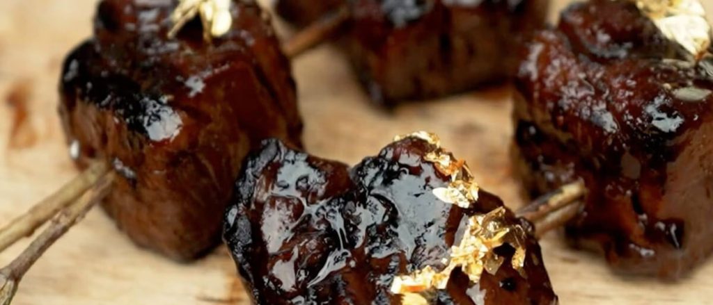 Grilled ribeye skewers.