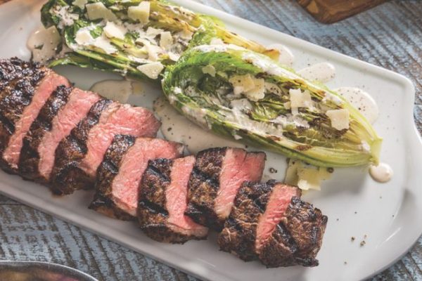 Strip Steak with Grilled Caesar Salad