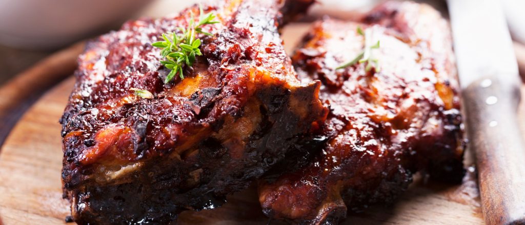 Tender pork spareribs glazed with a rich, caramelized sauce.