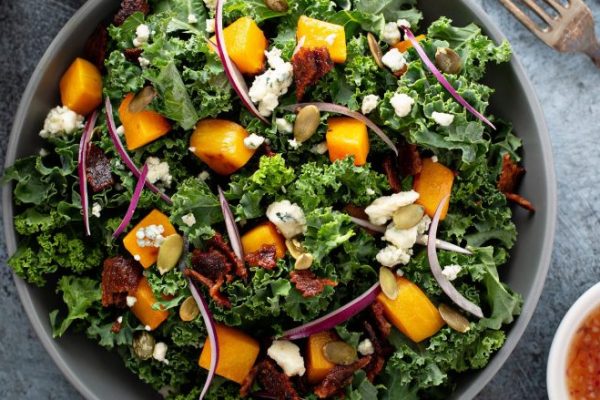 Kale and Squash Salad with Hot Bacon Dressing