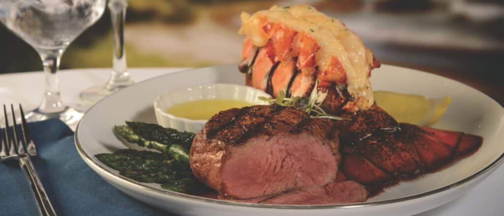 steak and lobster plated