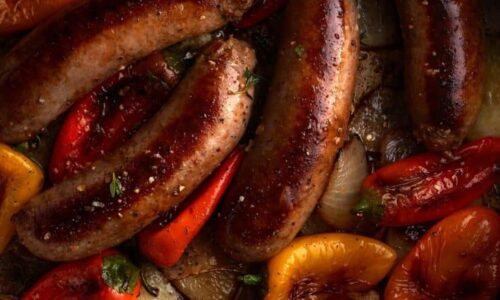 Italian Sausage with Peppers, Onions & Polenta
