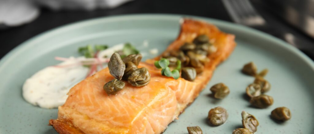 cooked salmon with capers